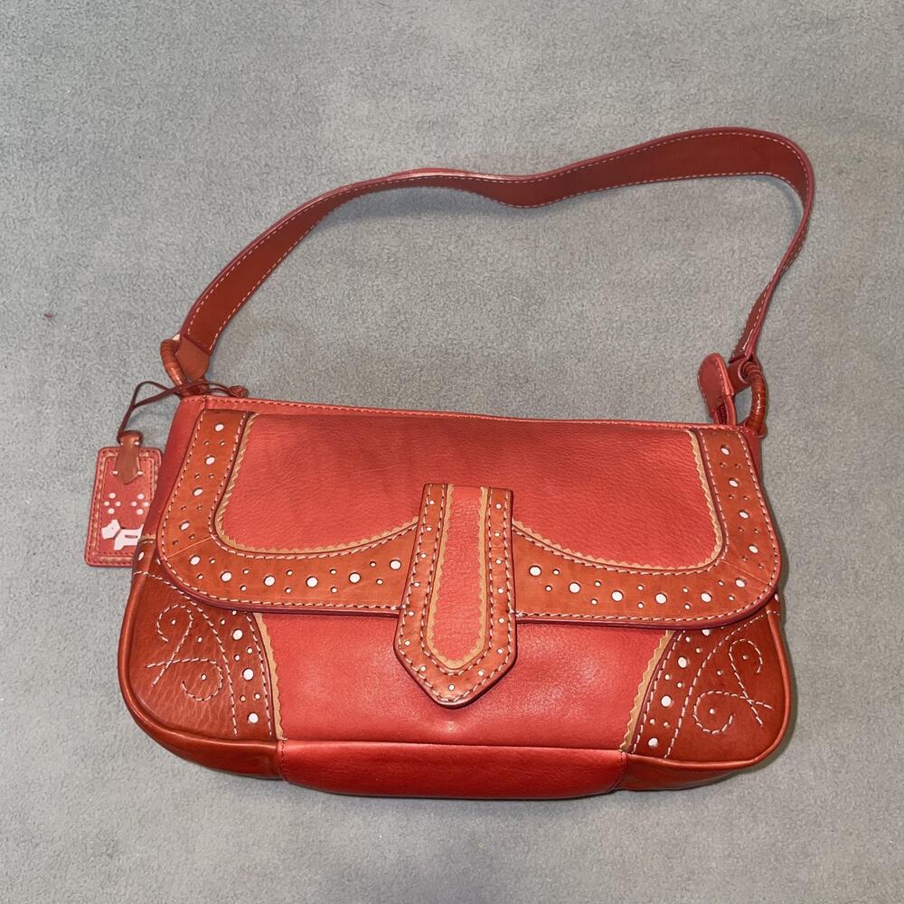 Radley London Leather Shoulder Bag Womens Small Red Vintage Punched Tooled